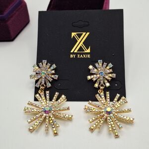 ZAXIE Gold Rhinestone Statement Earrings | AB Crystal Starburst Dangle Earrings